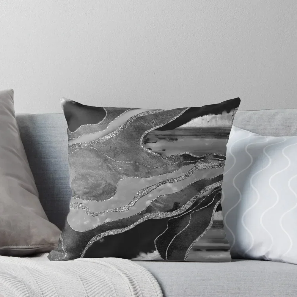 

Gray Black White Marble Agate Silver Glam #1 (Photo of Glitter Only - Not Reflective) Throw Pillow luxury sofa pillows pillow