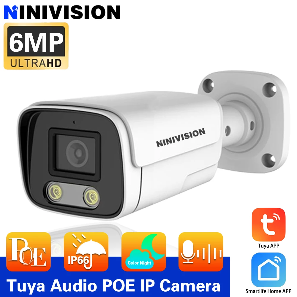 

Tuya 6MP IP Camera Outdoor POE Surveillance H.265 Two Way Audio CCTV Color NightVision IP66 Camera For POE System Smartlife Home