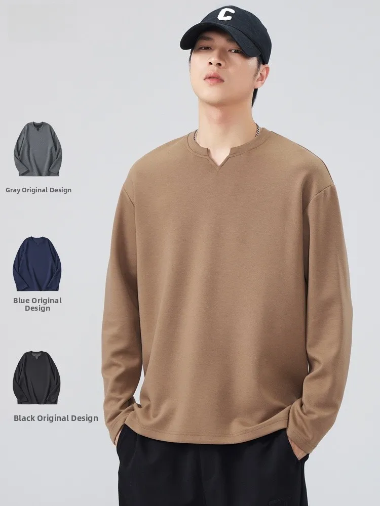 

Мужская свободная футболка с длинным рукавом, молодежная модная базовая футболка, облегающая, больших размеров, осенне-весенний трендовый топ для подростков