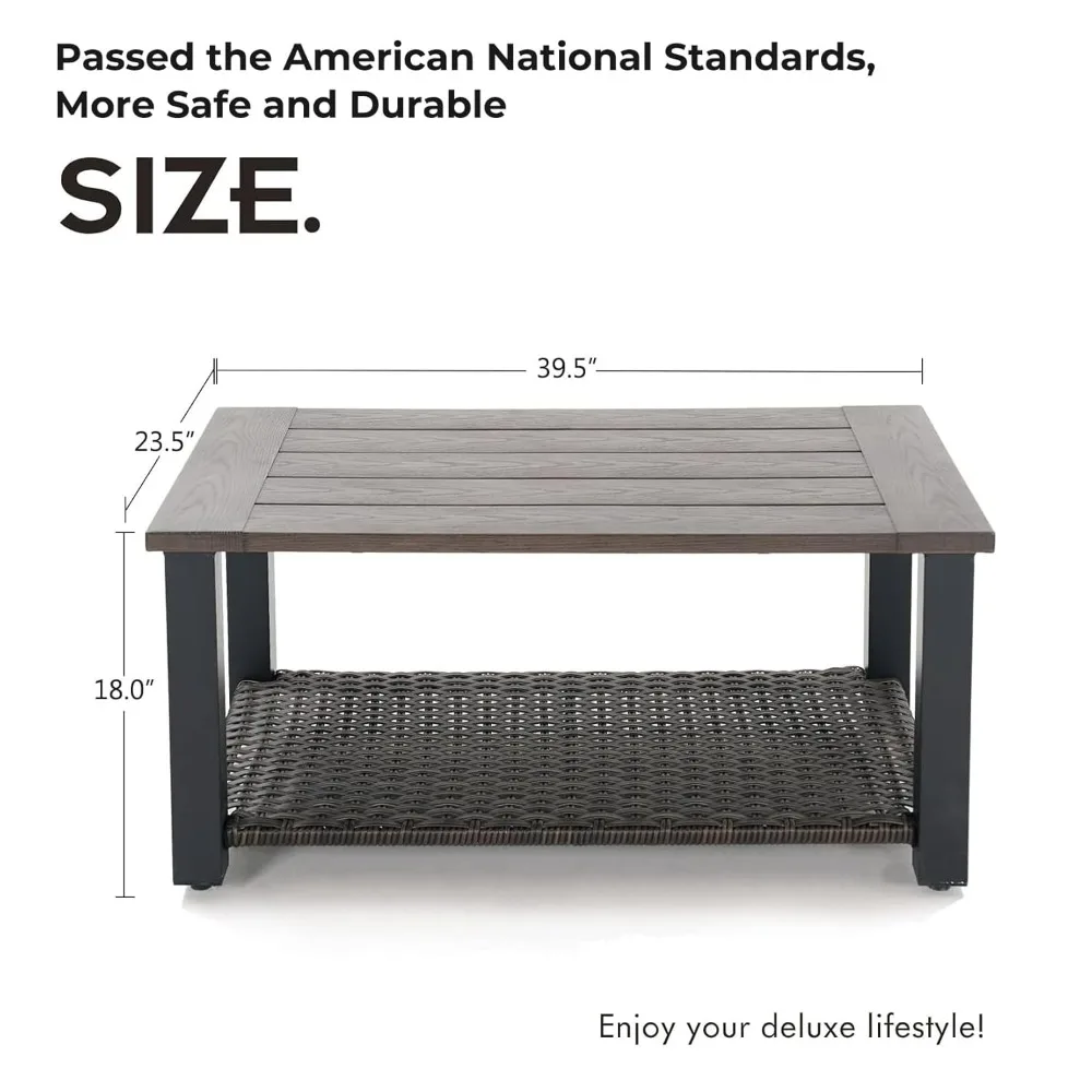 

Outdoor Coffee Table with Wicker Shelf Storage, 40-inch Rectangle Modern Patio Coffee Table with Faux Wood, Customized