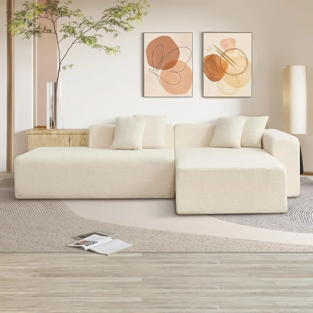 

105'' Modular Sectional Couch, with Right Facing Chaise, Comfy Lambswool Fabric Corner Sofa, Upholstered 4 Seater Couch