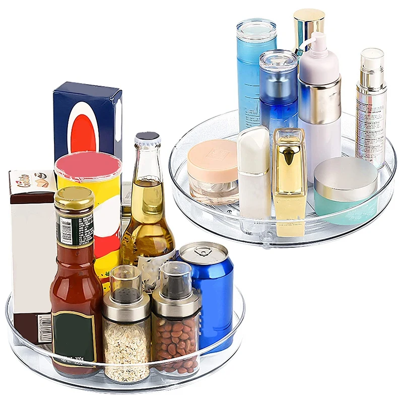 

HOT-Storage Box Plastic Turntable Organizer Rotating Spice Rack Kitchen Storage Cosmetics Cosmetic Storage Box