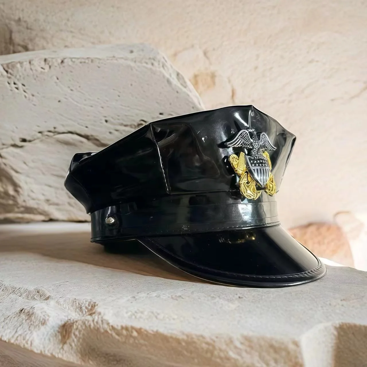 홍루안 레이저 가죽 캡틴 모자 라인스톤 & 여성용 밀리터리 캡, 레이브 페스티벌 액세서리 & 파티 캡 남성 코스프레 여성용