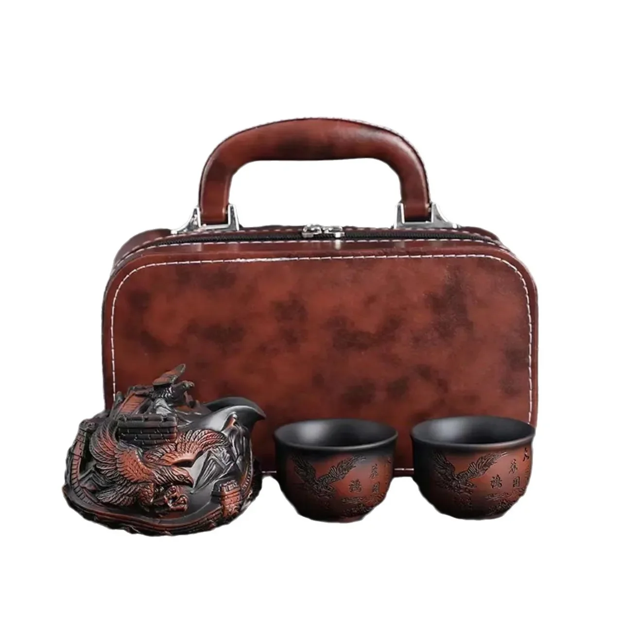 

Китайская фиолетовая керамика ручной работы с ворсом, резьба по летучим драконом, ручная перехватка, дорожный чайный сервиз, чашки для двух чашек, кунг-фу, наборы чайной посуды