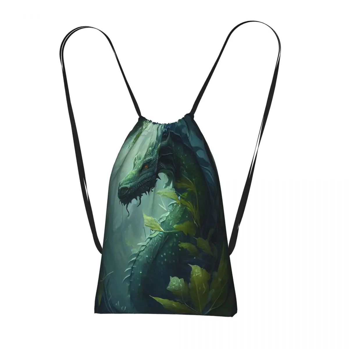 Green Dragon In The Forest Backpacks Casual Drawstring Bags Sports Bag Book Bags for Man Woman School