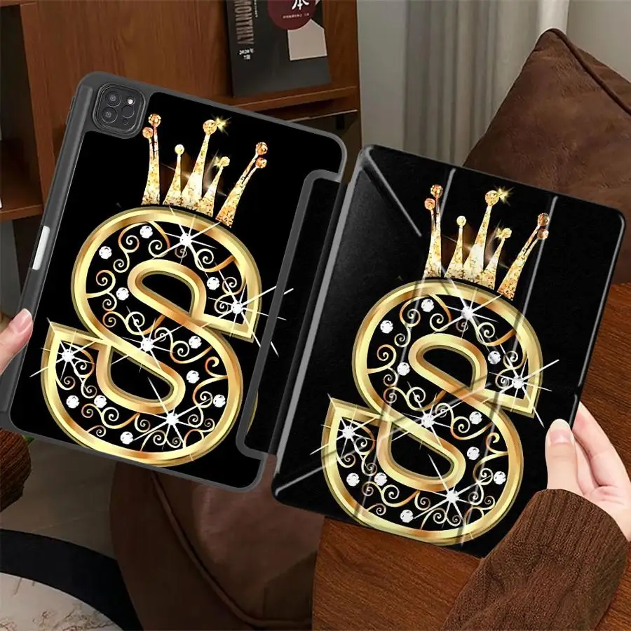 

Tablet Case For iPad Pro 11th 10th 9th 8th 7th 12.9inch Pro 2025 Mini 6 7 Air 4 5 M3 M2 M4 11inch Holder Cover Crown Letter S