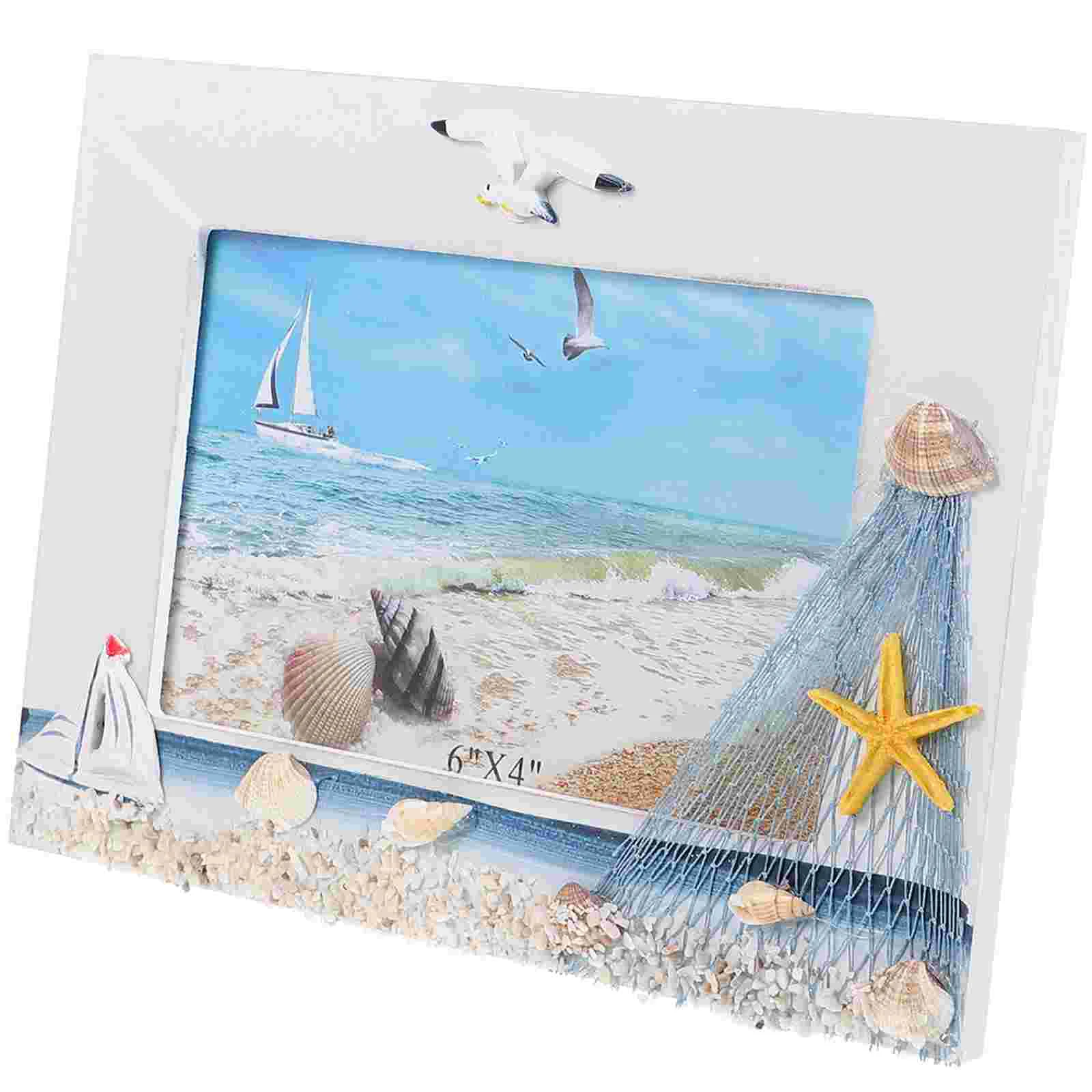 

6 Inches Mediterranean Photo Frame Personality Travel Ocean Picture Ornament Desktop Holder Wooden Nautical