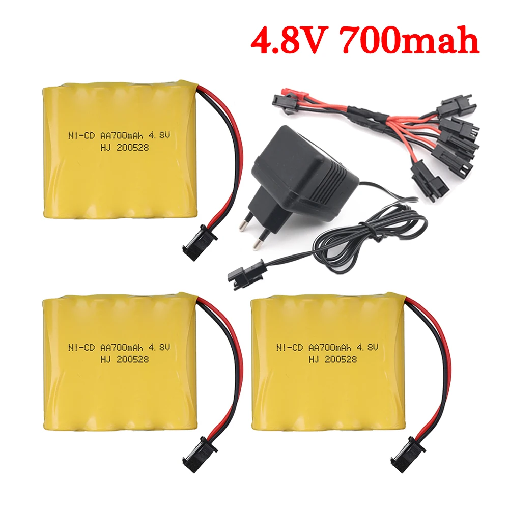 Batterie ni-cd 4.8 V 700mAh + chargeur 4.8 v pour jouets RC, voiture, camion, char, Robot, bateau électrique, jouet NICD, 4 piles AA 4.8 V