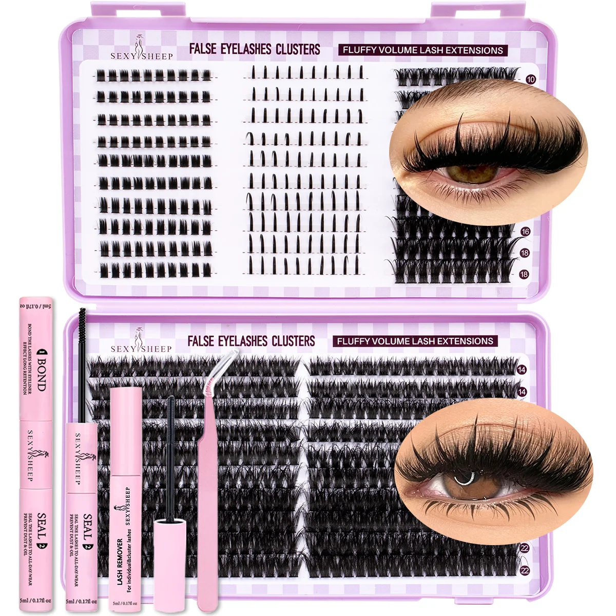 DIY Wimpernverlängerungs-Set Dicke Cluster-Wimpern mit Kleber und Versiegelung Flauschige Einzelwimpern Gemischtes Volumen Wiederverwendbares Make-up – Detail 8