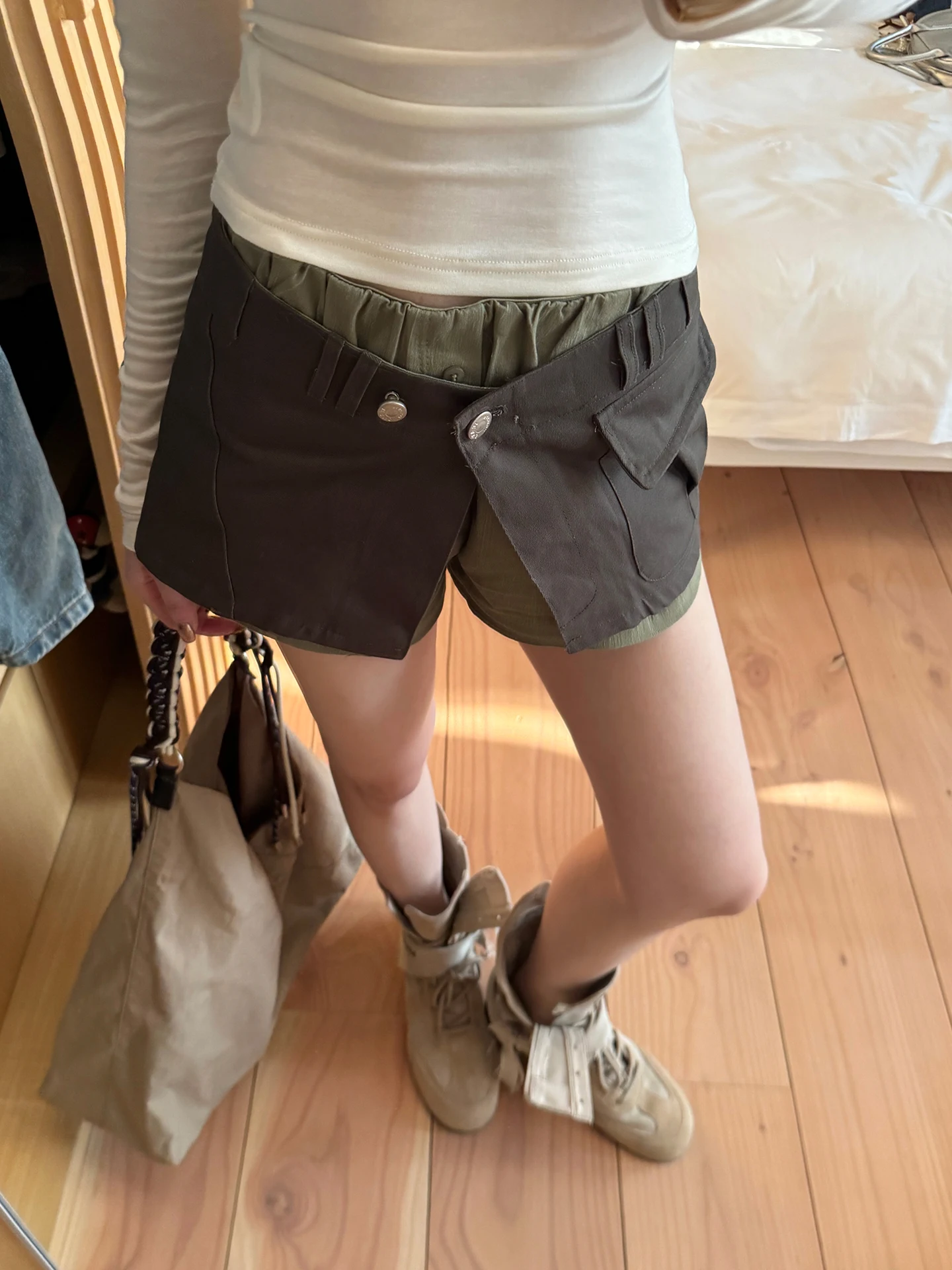 

Шорты-юбка Ana Phora Spicy Girl с цветовыми блоками, летняя новинка, асимметричный дизайн, эффект похудения, высокая талия