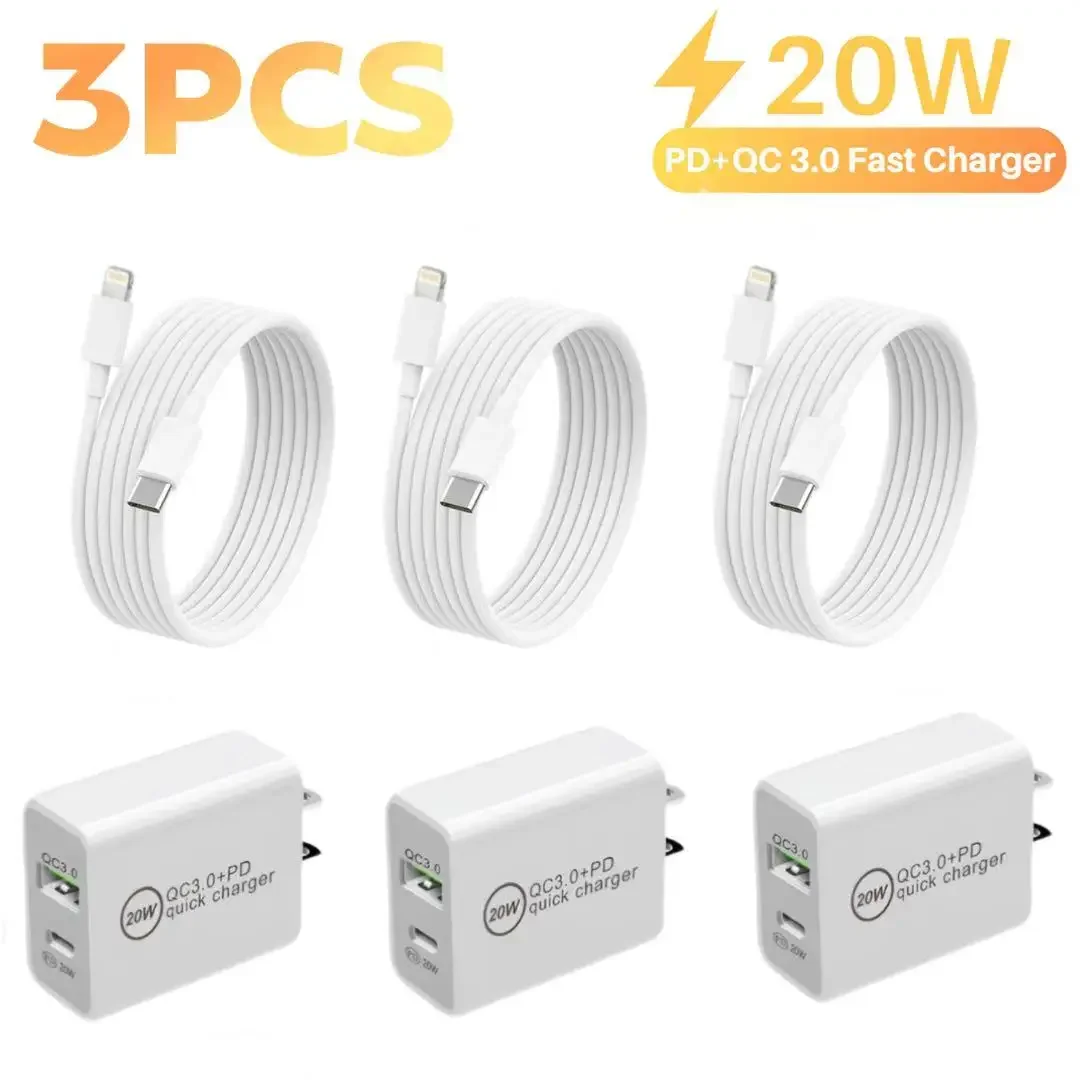 MFIGlGK 3 قطعة 20 واط QC شاحن مزدوج سريع PD USBdapter آيفون 14 برو ماكس/ 13/ 12/ 11 ، 20 واط + 18 واط PD نوع-C شاحن كتلة