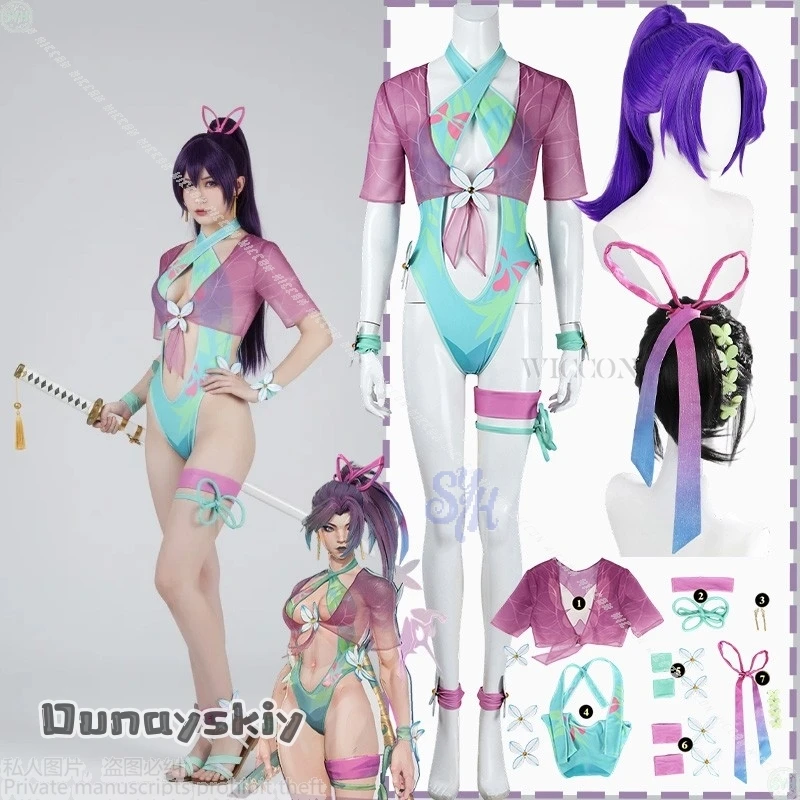 {Anna zhang Online} Gioco Anime Rivals Cosplay Psylockeee Kwannonn Costume Estate Sexy Deep V Bikini Lingerie Costume da bagno Halloween