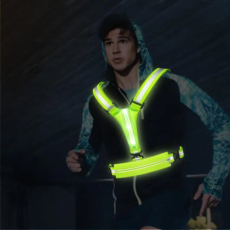 Running Light Vest USB Running Reflective Gear Light LED Reflective Bike Gear Flashing Lights For Runners Lights With Belt Bag