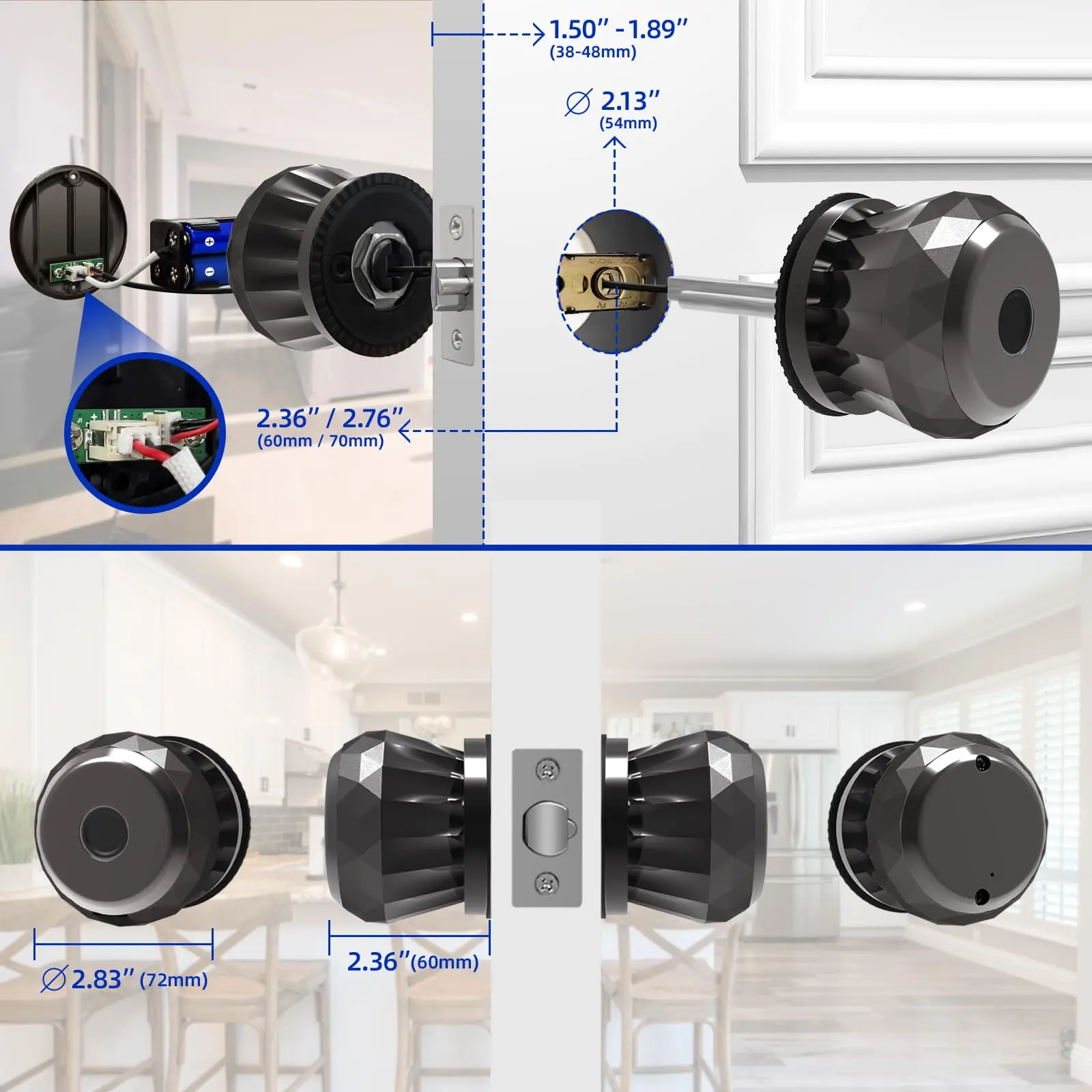 Fingerprint Door Locks, Smart Biometric Door Lock, Rechargeable Smart Door knob with Tuya App Control, Secure Lock Mode