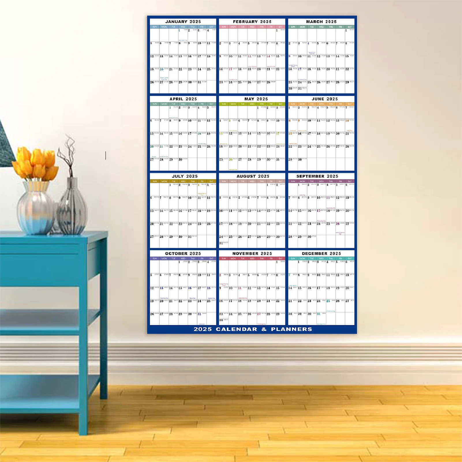 2025 Erasable Wall Calendar Re-writable Clear Columns Large Calendar for Home Office School Planner