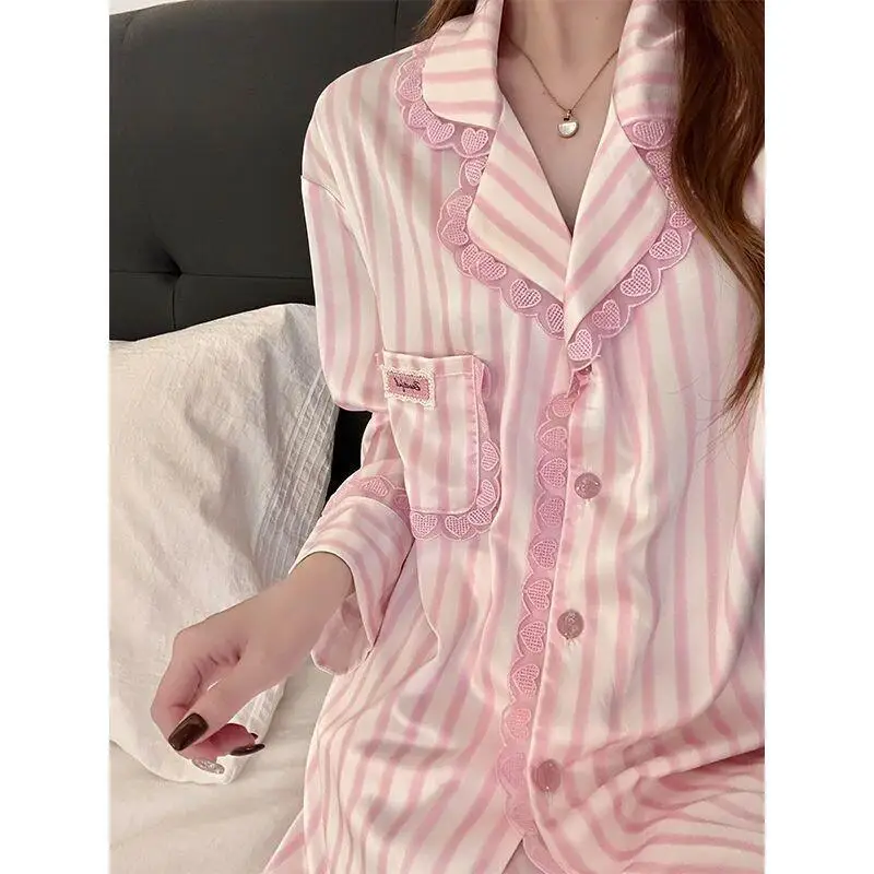 

Women's Pajama Set Fashion Homewear Long Sleeve Pajamas Ice Silk For Women Spring Autumn Summer Sweet Korean Style New 2026
