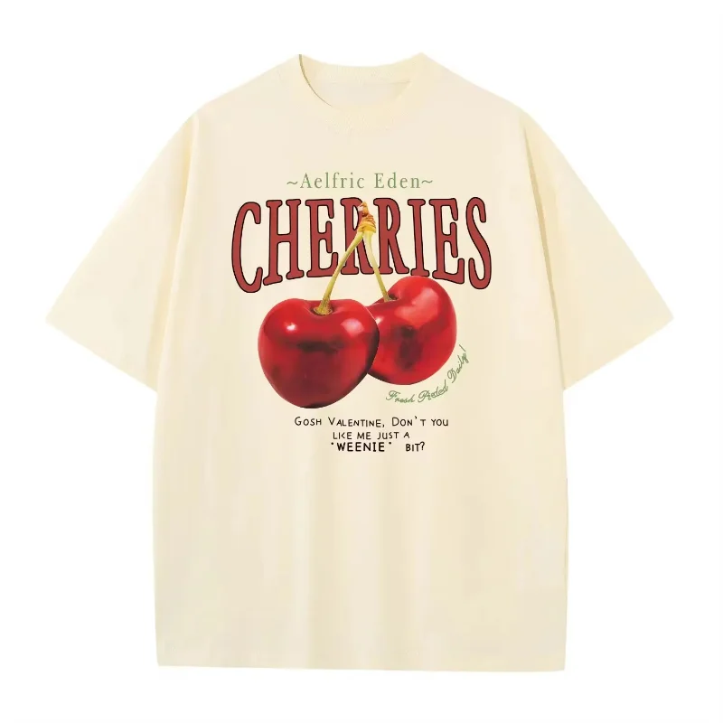 Pure Cotton Summer American T Shirt Retro Cherry Print Half Sleeved Loose Short Sleeved Simple Top dla mężczyzn i kobiet Par Y2k