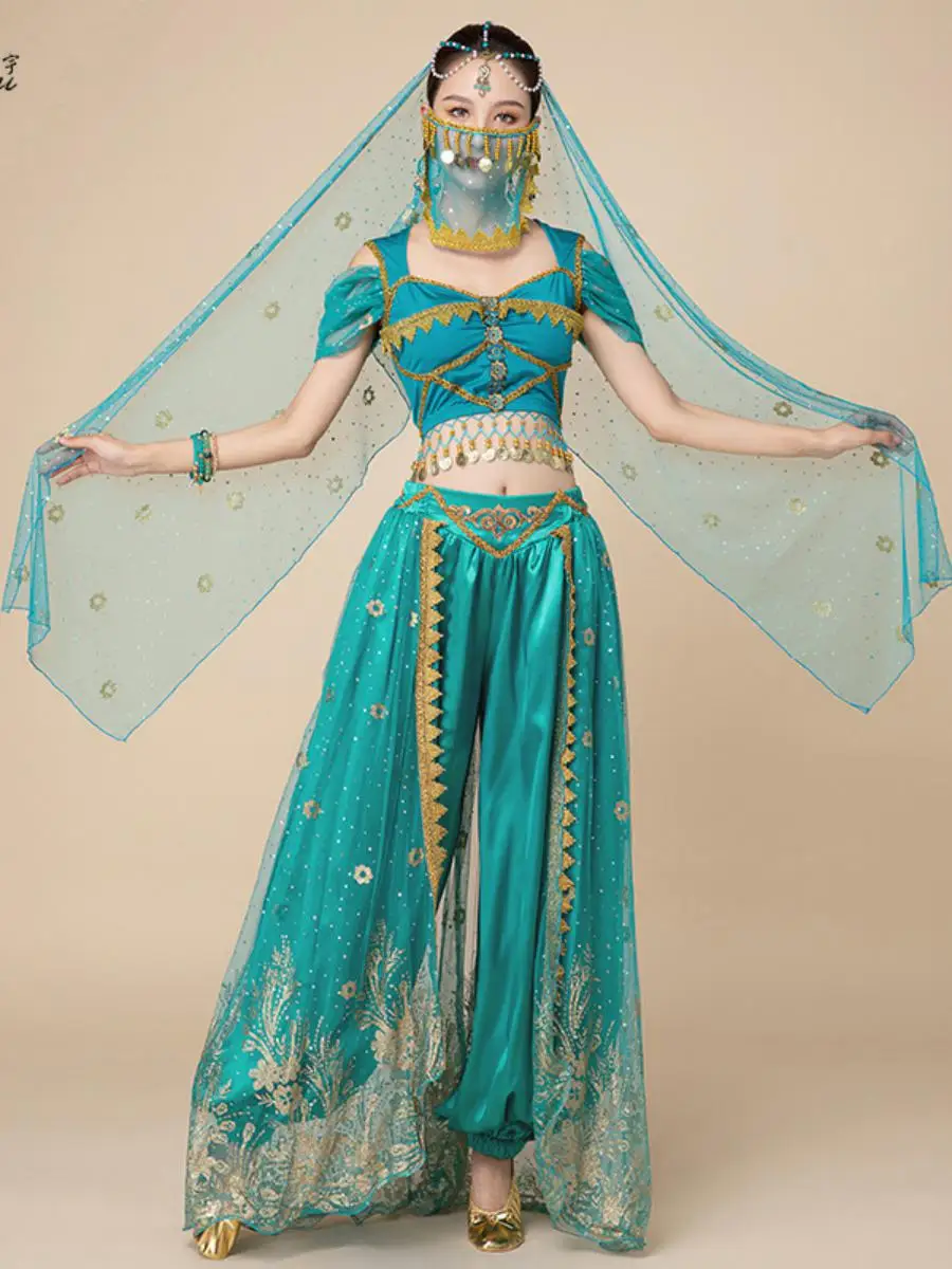 Costume de danse du ventre Aladdin Jasmine Princ pour femmes, ensemble de spectacle de danse occidentale et asiatique pour filles, tenue de scène d'halloween, Faiona...