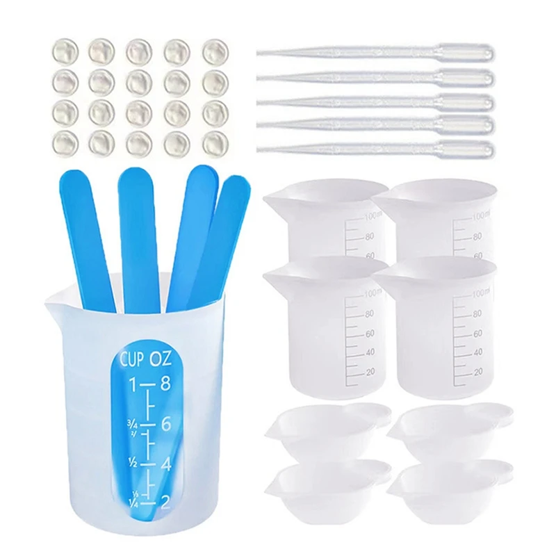 Silicone Epoxy Resin Measuring Cups Tool Kit With Stir Sticks Finger Cots For DIY Epoxy Resin Mixing Jewelry Making