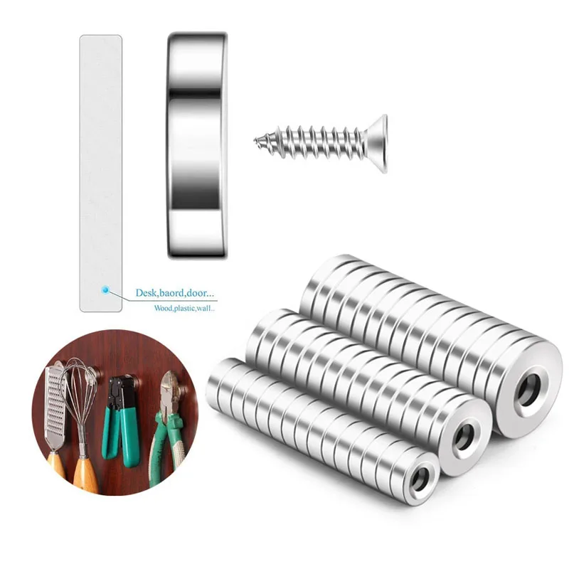 8/10/12/15/18/20x3 Strong Magnet Countersunk Round NdFeB Neodymium Magnet Powerful Rare Earth Permanent Fridge Magnets with hole