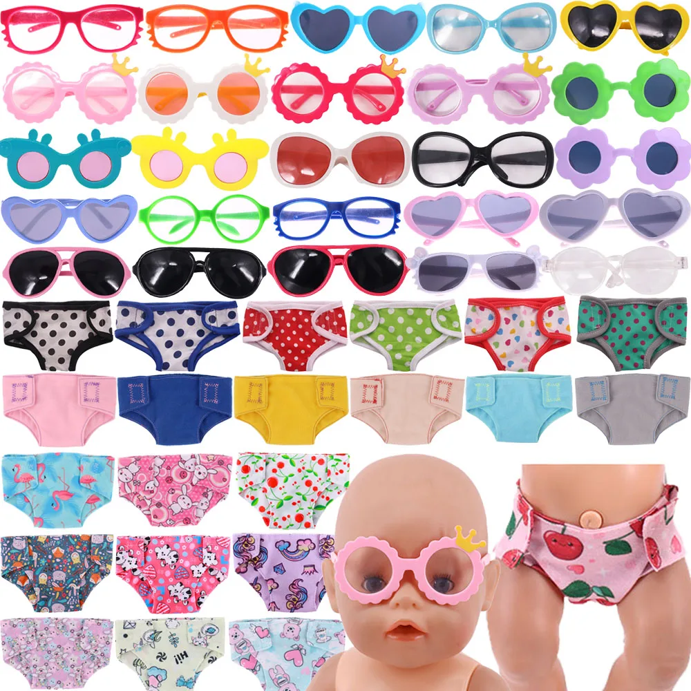 Doll Diapers + Glasses Colorful Underwear for 43cm Baby Reborn&18inch American Doll Clothes Accessories,20Cm Star Dolls Glasses