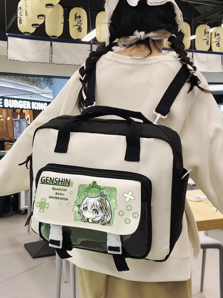 3Ways Anime Genshin Impact Badges Shoulder Bag Backpack Handbag Computer Black Messenger Cartoon Zipper Crossbody Bag