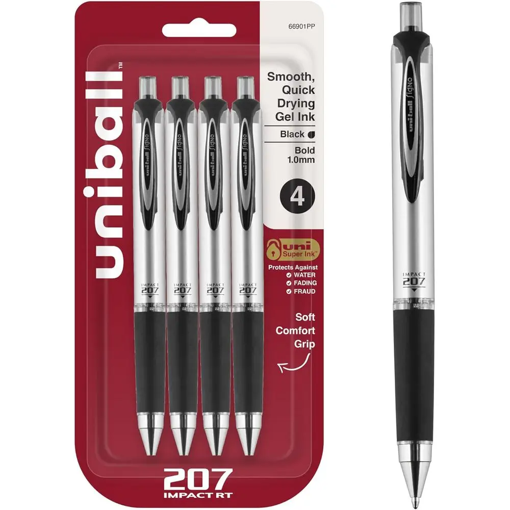 

Gel Pens, Bold 1.0mm Tip, Black Ink, 4-Pack