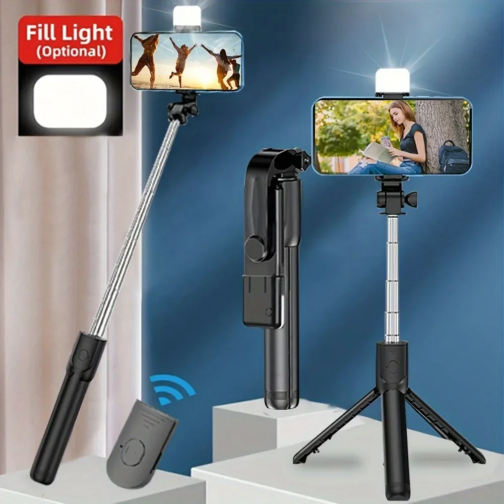 Portable Wireless Selfie Stick for Smartphone, 28 Inch Tripod with Bluetooth Remote Foldable Stand for Vlog Shooting Recording