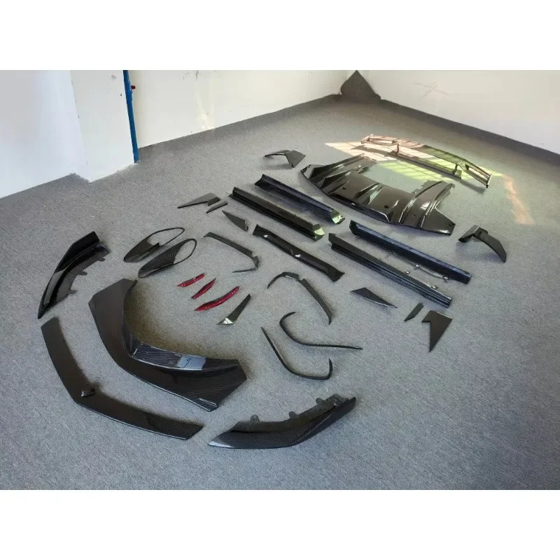 Upgraded PRO Style Dry Carbon Fiber Front Lip Rear Diffuser Side Skirts and Tail Fins Fix with Screws for GT