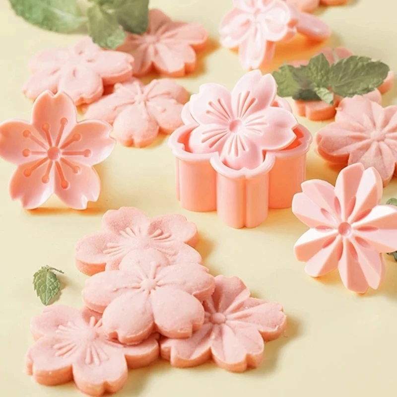 5pcs/set Sakura Flower Cookie Mold Stamp Biscuit Cutter Cherry Blossom DIY Fondant Cake Decor Floral Mould Kitchen Baking Tools