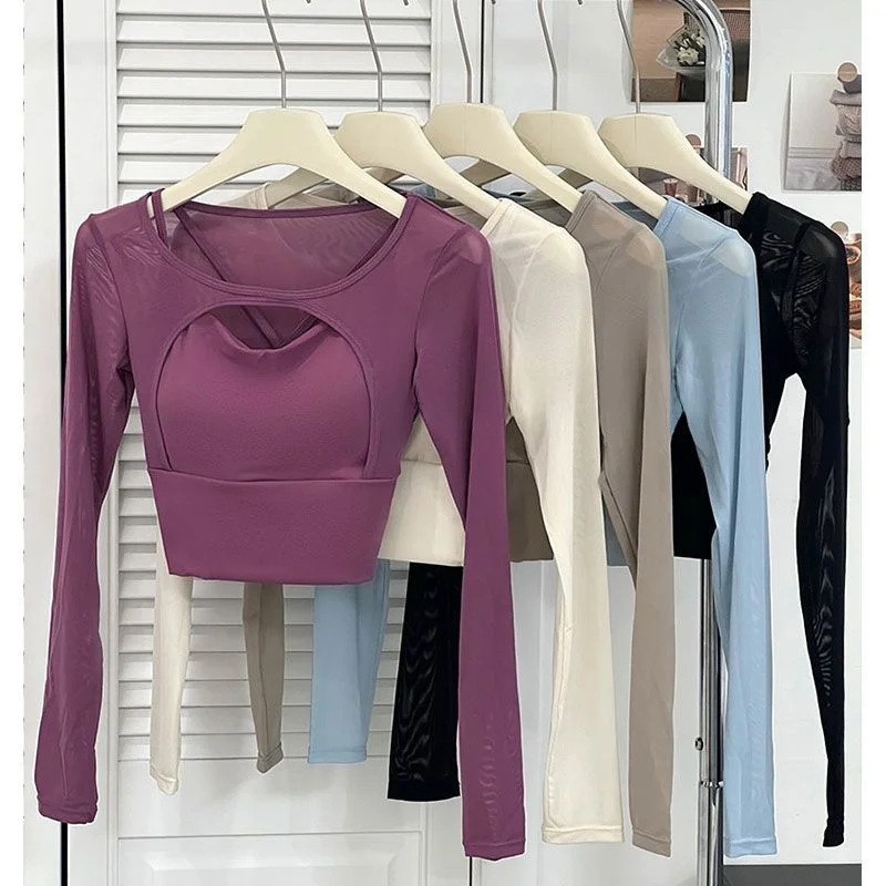 Women's Slim Fit ort Sve T-irt Long Sve Hollow out Design Yoga Top Sensual Clever Triy Casual Polyester Fiber