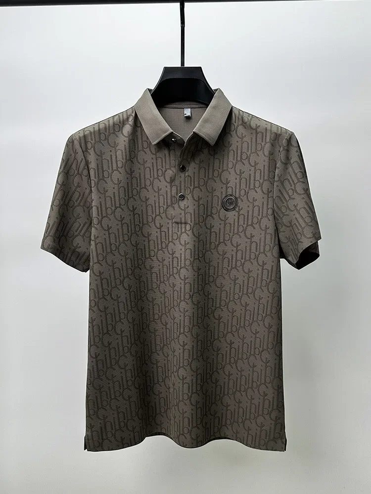 Novedad de verano, Polo de manga corta de seda de alta gama para hombre, lujoso, informal, a la moda, cómodo, transpirable, Top fresco