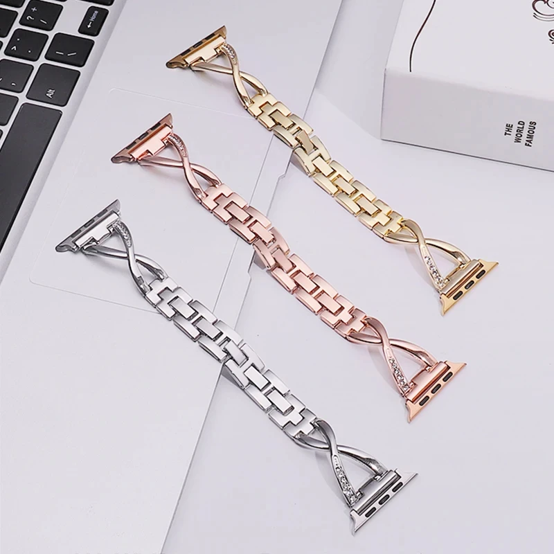 Women Bracelet For Apple Watch Band 44mm 45mm 41mm 40mm 42mm 38mm Metal Bling Diamond Strap For iwatch Ultra Series 8 7 SE 65 4