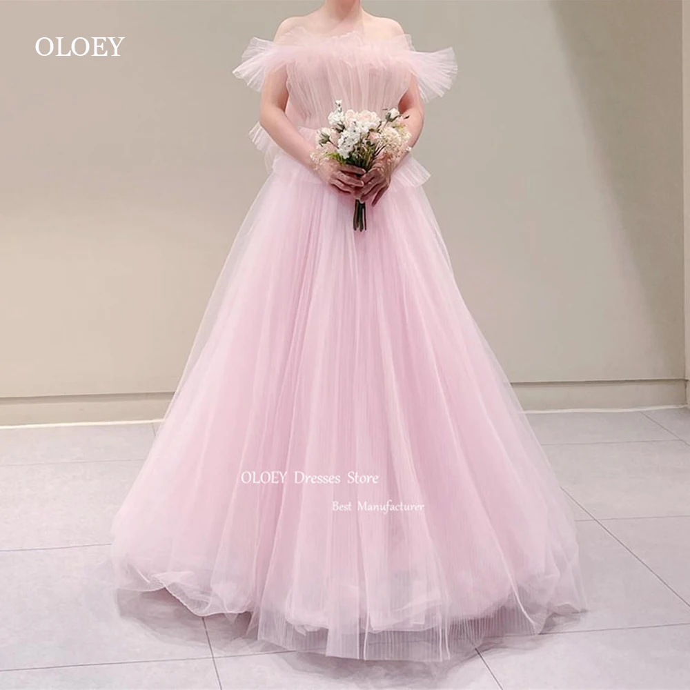 

OLOEY Elegant Lilac Tulle Korea Wedding Photoshoot Dresses Off Shoulderr Floor Length Evening Dress Formal Party Dress Corset