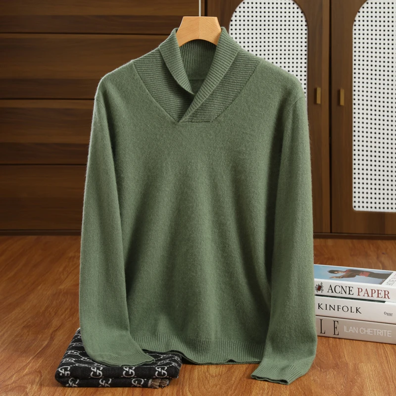 Business And Leisure Men's Cashmere Sweater In AutumnWinter Pure Color Luxury High-Quality Lapel Fashionable Pullover Jumper Top