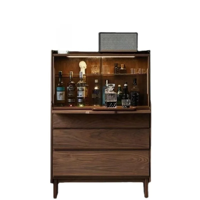 

Walnut color dining side cabinet glass tea solid wood bedroom chest of drawers