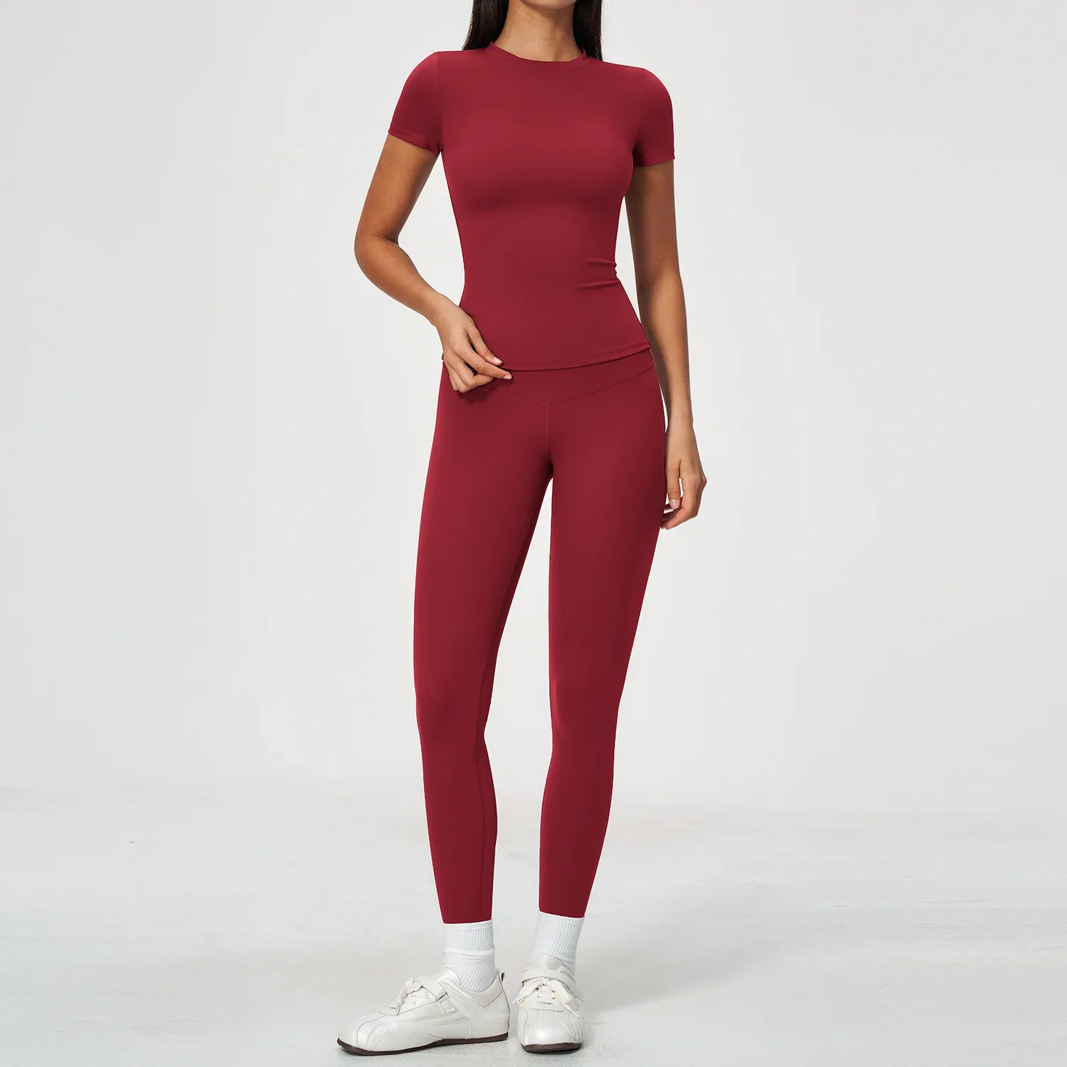 2 Pieces Set Yoga Clothing Women Workout Long Sleeve High Waist Leggings Gym Suit Fitness Clothes Outfit Athletic Pilates Set