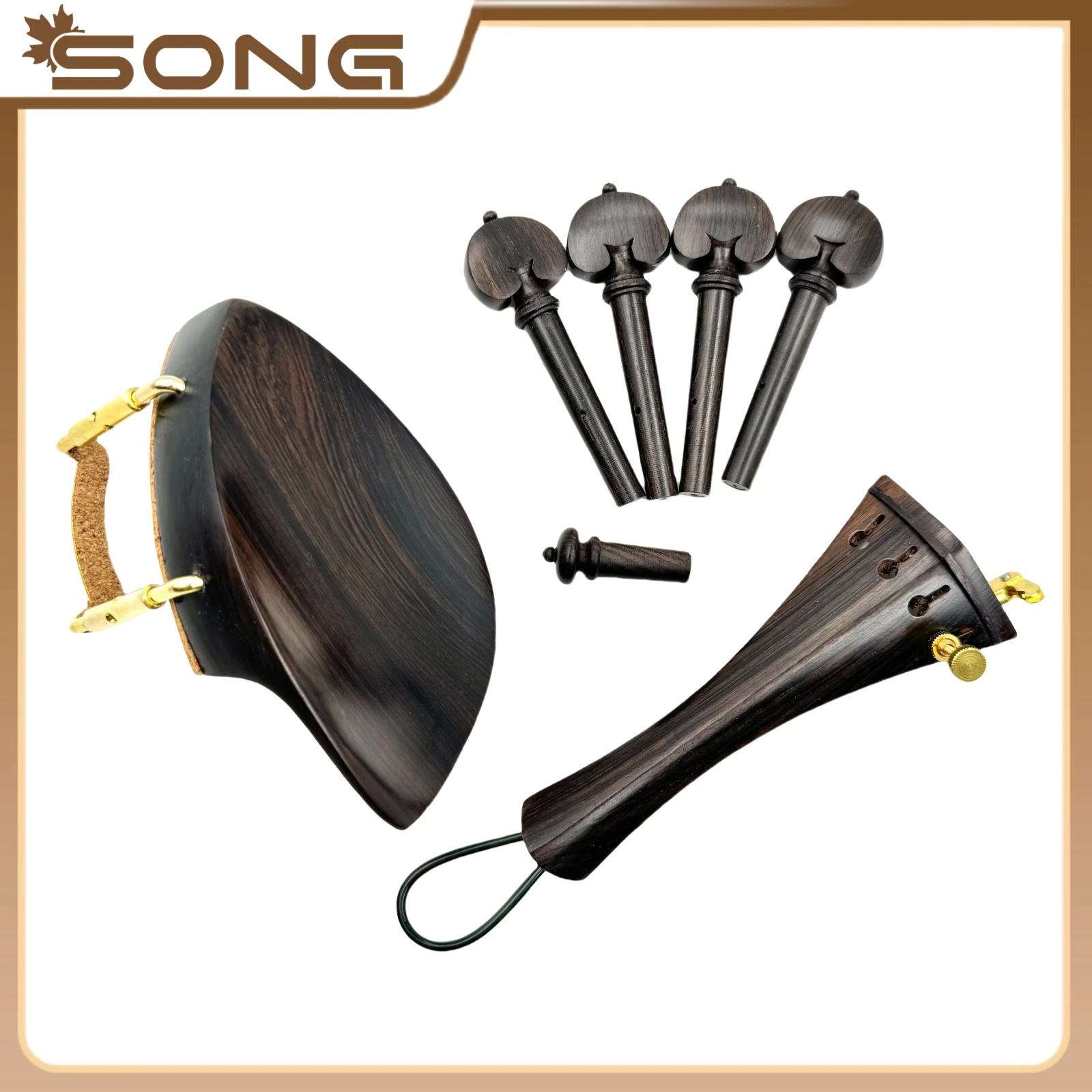 4/4 violin Natural ebony Replace Tailpiece+Tuning pegs+Endpins+Chin rest Musical Instrument  accessories