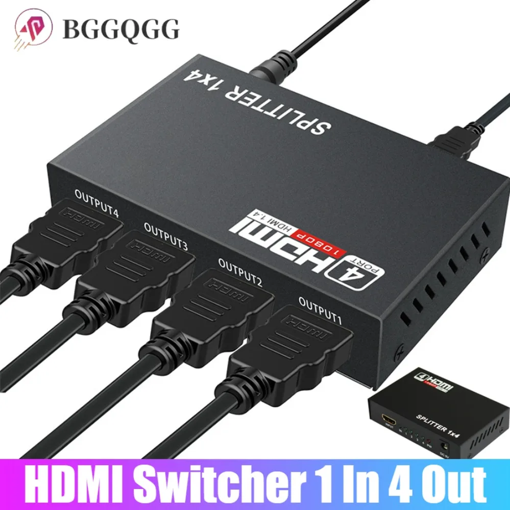 HDMI Splitter 1 in 4 Out HDMI Video Splitter Full HD 1080P Duplicate Screen Monitor HDMI Switch for PC PS3/4 HDTV Projector