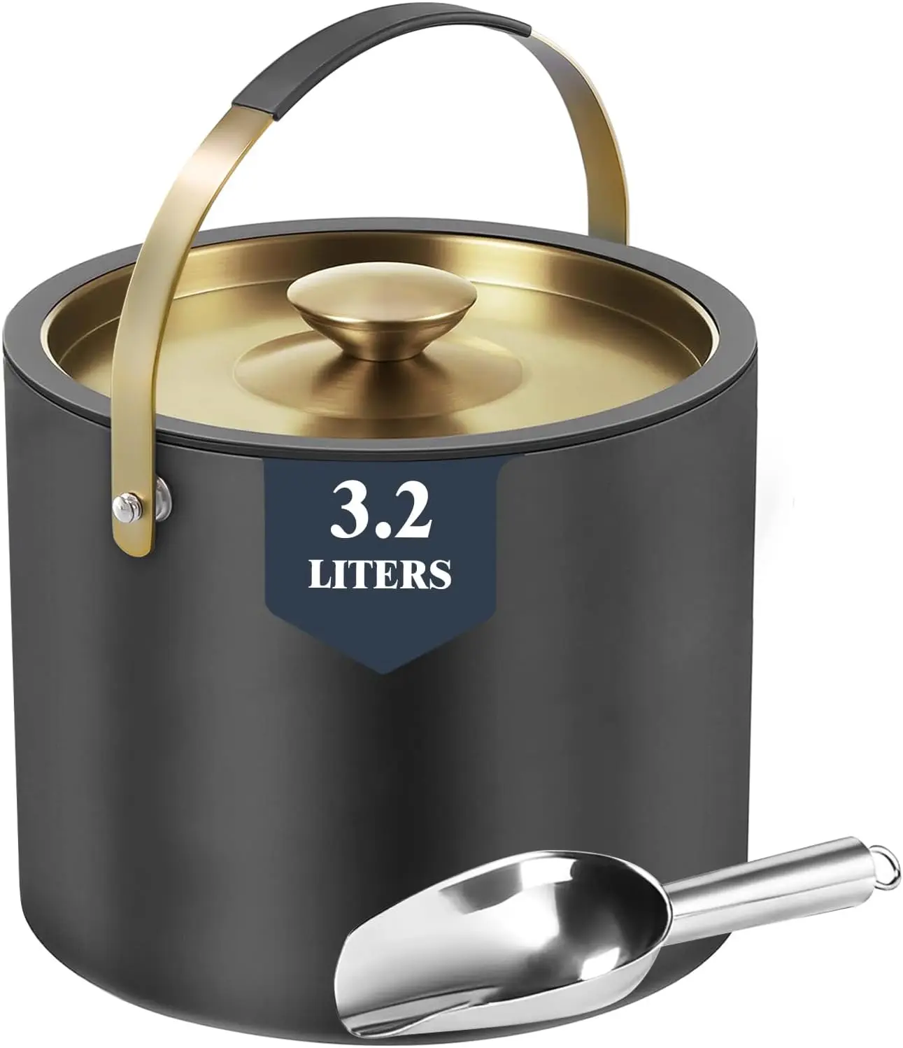 

Ведро для льда из нержавеющей стали с двойными стенками, 3,2 л, с крышкой и ложкой, для вечеринок, охлаждения вина