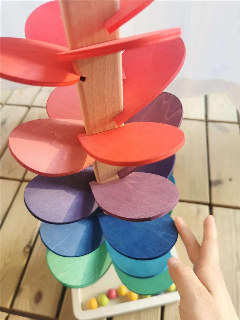 High Quality Rainbow Music Sounding Trees Wooden Petals Assembly and  Marble Run Balls Tracking Kids Educational Toys