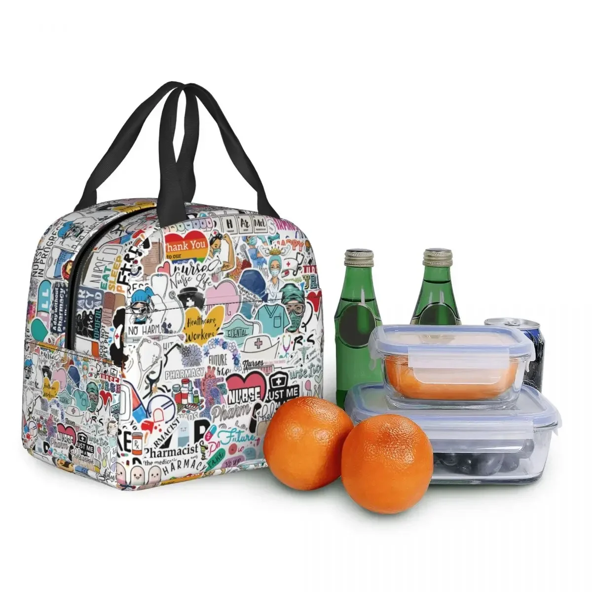 Cartoon Nursing Nurse Lunch Bag Resuable Cooler Warm Thermal Insulated Lunch Tote Box for Women Kids School Picnic Food Bags