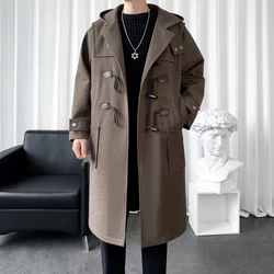 2026 Newest Winter Men's Woolen Coat Long Style Double Breasted Overcoat Streetwear All-Match Trench Coat Black Coffee M-3XL