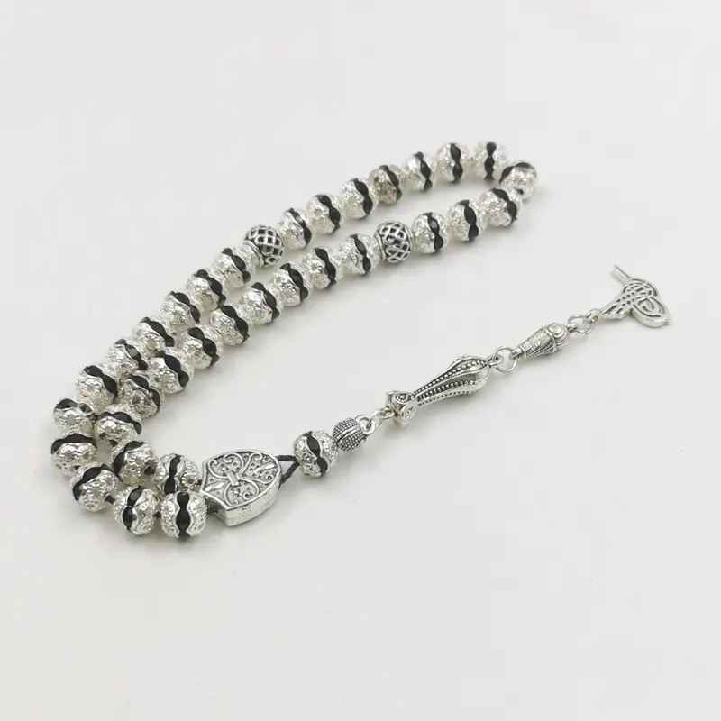 Women Tasbih Metal Silver Color Rosary Bead Inlaid Blue Crystal Black Crystal Muslim misbaha - 4