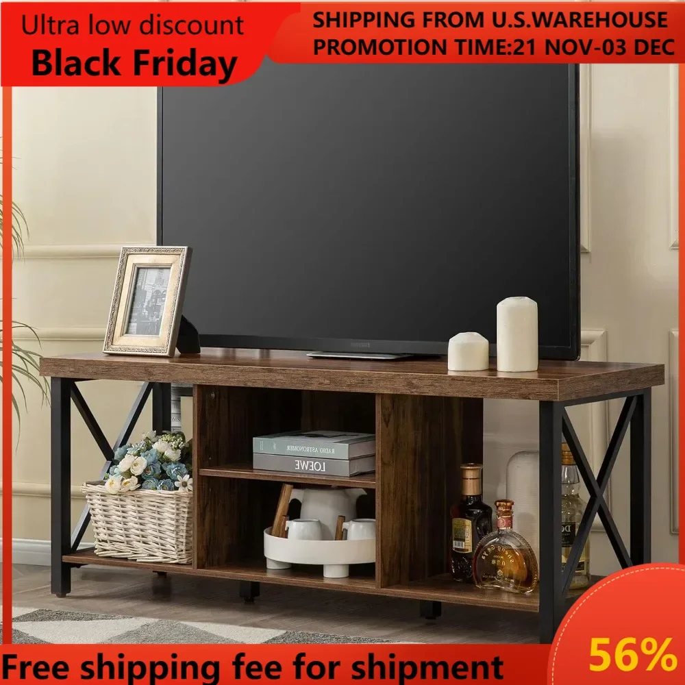 

Stand for up to 55 Inches, Cabinet with Open Storage, TV Console Unit with Shelving for Living Room