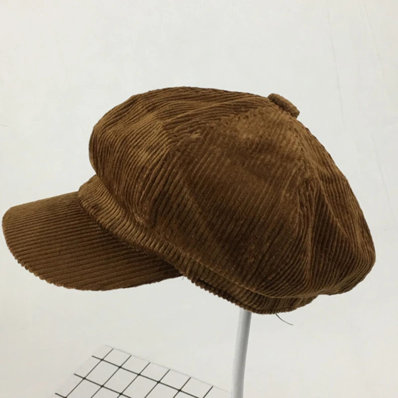 Vintage Literary Corduroy Octagonal Newsboy Hat Women\'s Stretch Octagonal Hat Casual Hat Accessories