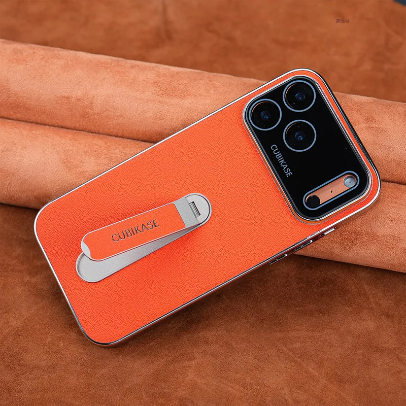 

Однотонный кожаный чехол для телефона с задней подставкой для iPhone 17 Pro Max и защитной крышкой