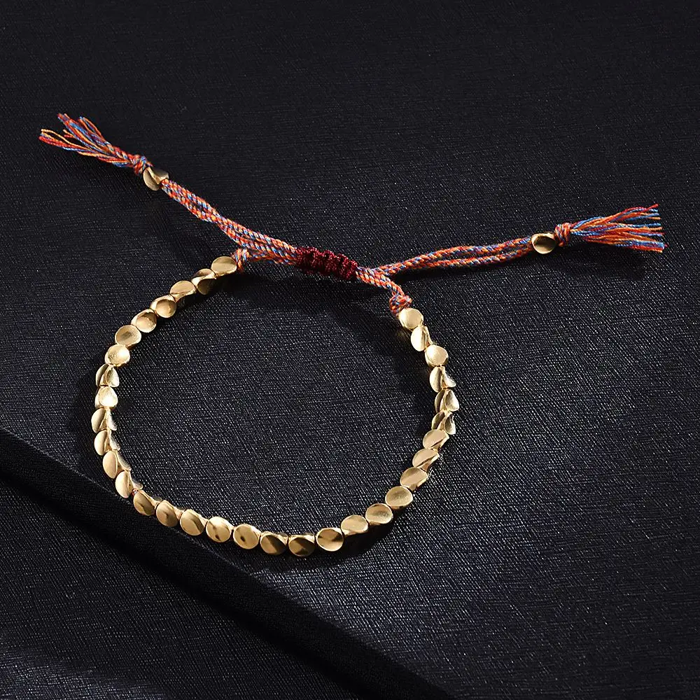 Handmade Good Lucky Adjustable Rope Buddhist Cotton Copper Beads Wrist Jewelry Braided Bracelet Bangles