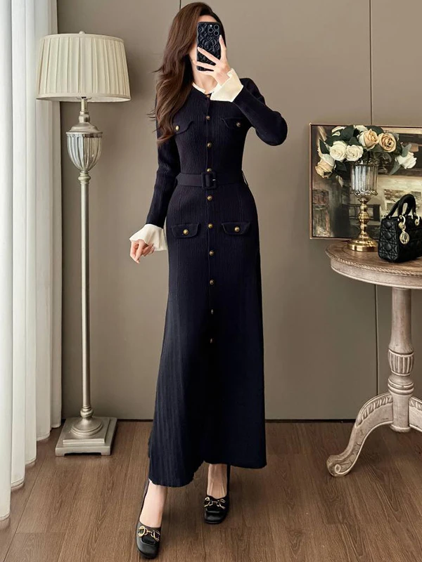 

Элегантное женственное длинное платье: зимнее, приталенное, с акцентом на талии, облегающее, модное, в стиле «Маленький аромат»