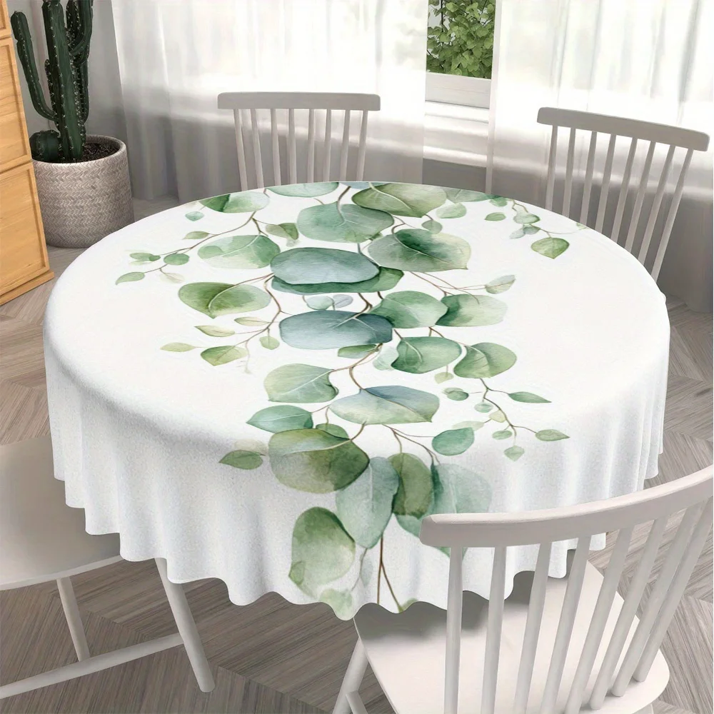 One watercolor design of an oval tablecloth made of eucalyptus vine, perfect for decorating a stylish small table.zyc